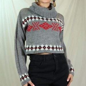 Semi-cropped long sleeve turtleneck sweater